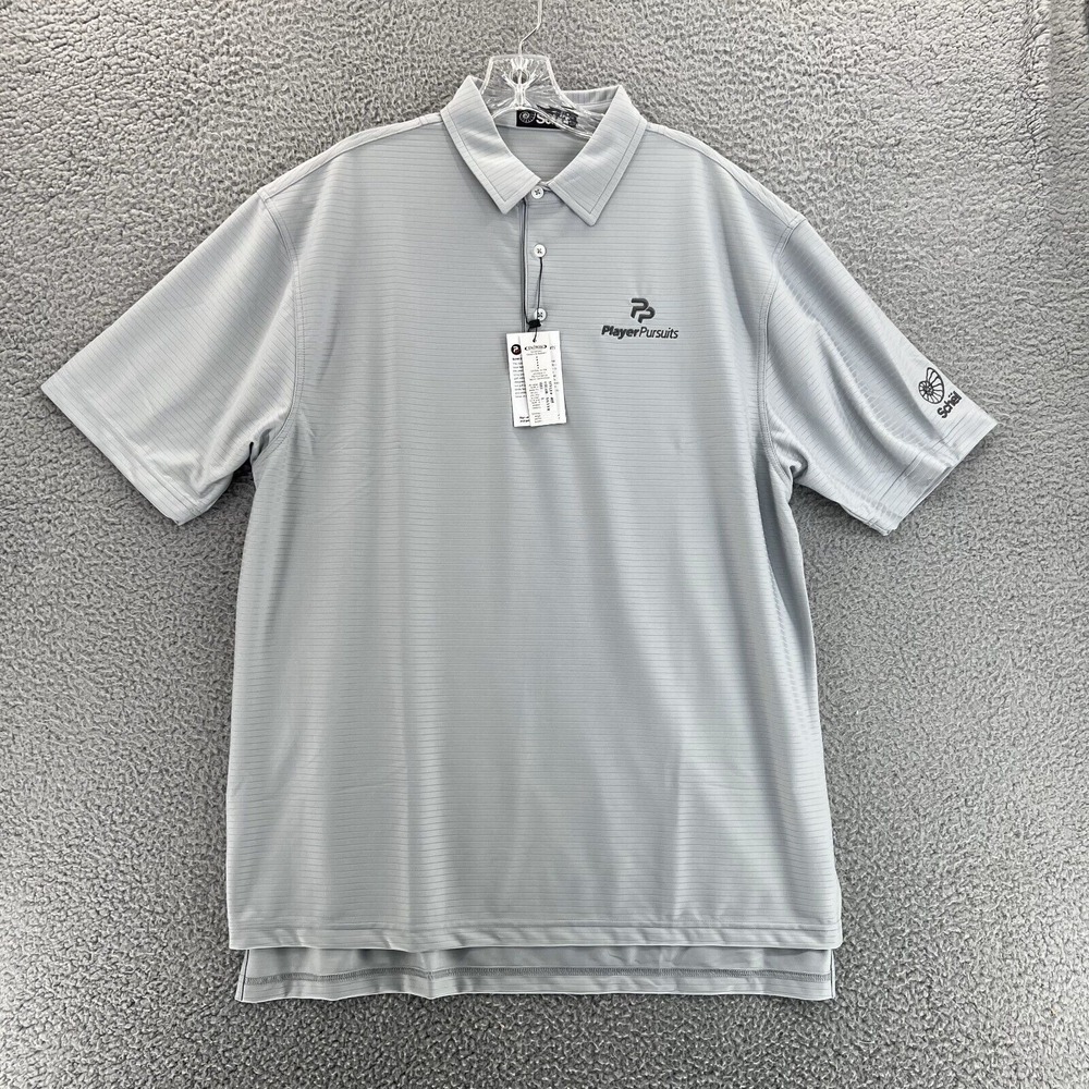 SCHEL Golf Polo Men Large Performance Stretch Gray‎ Stripe Player Pursuit NWT